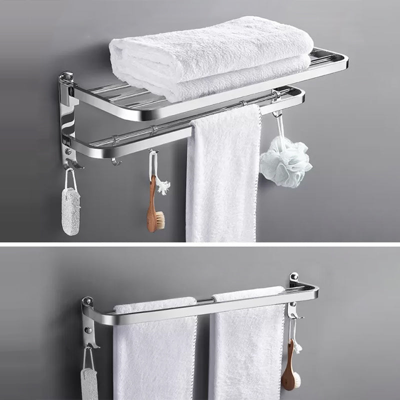 Contemporary Polished Chrome Bathroom Accessory Set with Towel Bar & Bath Shelf Towel Rack + Towel Bar (Round Corner) Clearhalo 'Bathroom Hardware Sets' 'Bathroom Hardware' 'Bathroom Remodel & Bathroom Fixtures' 'bathroom_hardware_sets' 'Home Improvement' 'home_improvement' 'home_improvement_bathroom_hardware_sets' 6763252