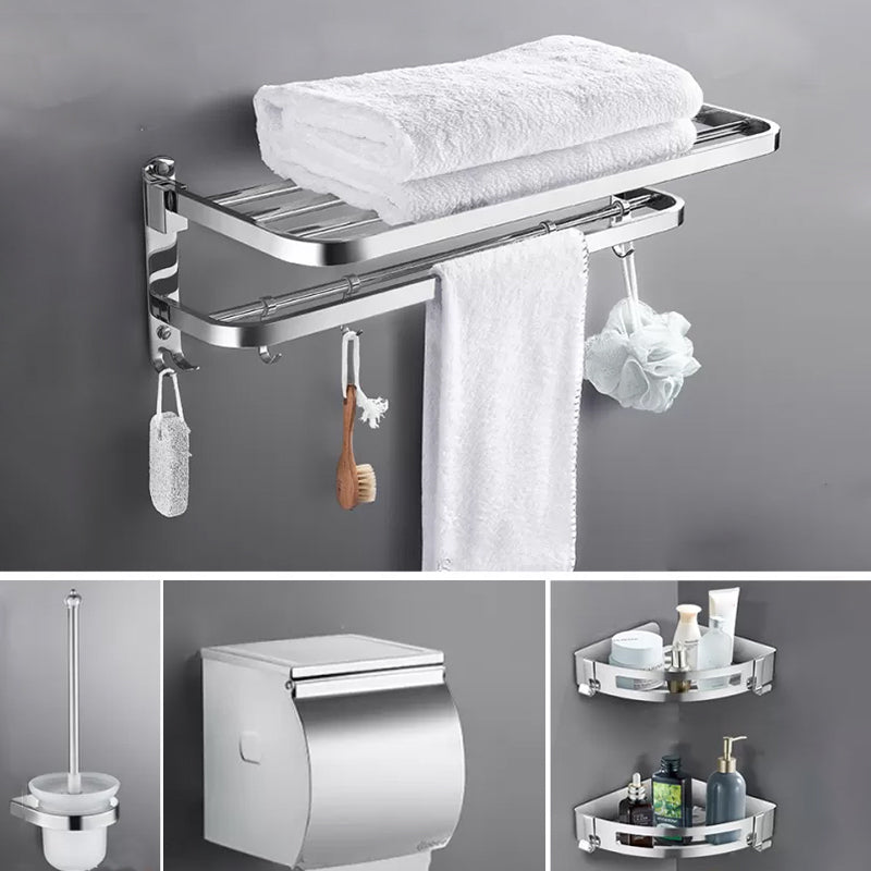 Contemporary Polished Chrome Bathroom Accessory Set with Towel Bar & Bath Shelf Round Corner 5-Piece Set (Toilet Paper Holder) Clearhalo 'Bathroom Hardware Sets' 'Bathroom Hardware' 'Bathroom Remodel & Bathroom Fixtures' 'bathroom_hardware_sets' 'Home Improvement' 'home_improvement' 'home_improvement_bathroom_hardware_sets' 6763262