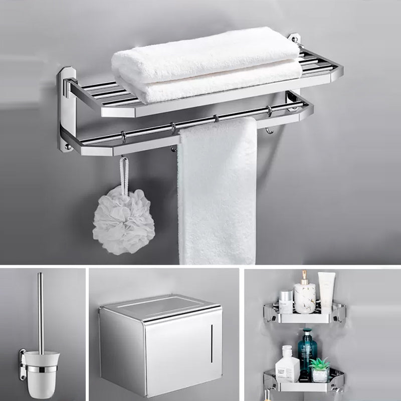 Contemporary Polished Chrome Bathroom Accessory Set with Towel Bar & Bath Shelf Angled 5-Piece Set (Toilet Paper Holder) Clearhalo 'Bathroom Hardware Sets' 'Bathroom Hardware' 'Bathroom Remodel & Bathroom Fixtures' 'bathroom_hardware_sets' 'Home Improvement' 'home_improvement' 'home_improvement_bathroom_hardware_sets' 6763275