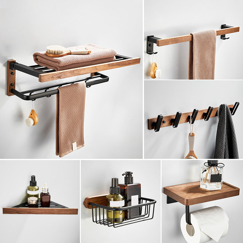 Wooden & Aluminum Bath Hardware Set Black Bathroom Accessory Kit Clearhalo 'Bathroom Hardware Sets' 'Bathroom Hardware' 'Bathroom Remodel & Bathroom Fixtures' 'bathroom_hardware_sets' 'Home Improvement' 'home_improvement' 'home_improvement_bathroom_hardware_sets' 6763293