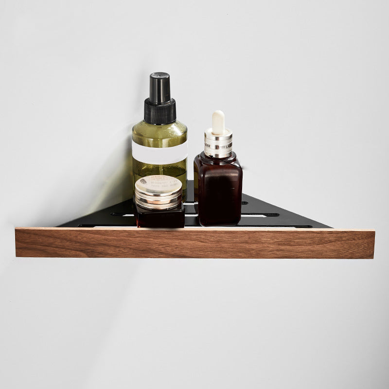 Wooden & Aluminum Bath Hardware Set Black Bathroom Accessory Kit Triangular Bath Shelf Clearhalo 'Bathroom Hardware Sets' 'Bathroom Hardware' 'Bathroom Remodel & Bathroom Fixtures' 'bathroom_hardware_sets' 'Home Improvement' 'home_improvement' 'home_improvement_bathroom_hardware_sets' 6763297