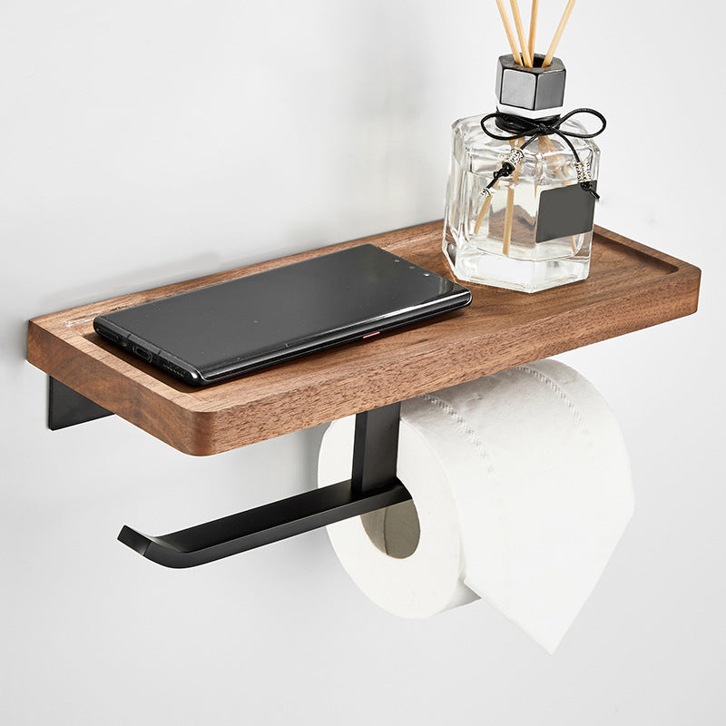 Wooden & Aluminum Bath Hardware Set Black Bathroom Accessory Kit Concave Paper Towel Holder (12"L) Clearhalo 'Bathroom Hardware Sets' 'Bathroom Hardware' 'Bathroom Remodel & Bathroom Fixtures' 'bathroom_hardware_sets' 'Home Improvement' 'home_improvement' 'home_improvement_bathroom_hardware_sets' 6763313