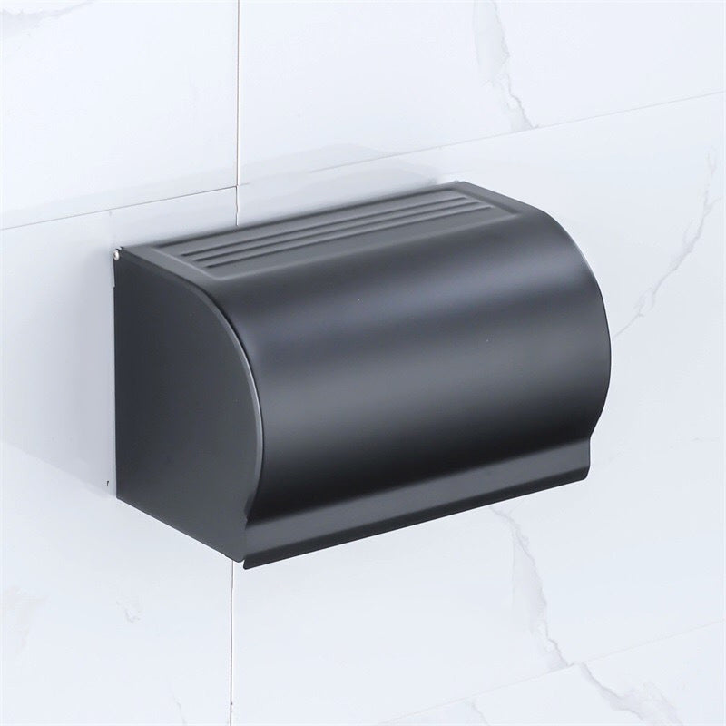 Modern Bathroom Hardware Paper Holder Bath Shelf Bathroom Accessory Kit Black Toilet Paper Holder Clearhalo 'Bathroom Hardware Sets' 'Bathroom Hardware' 'Bathroom Remodel & Bathroom Fixtures' 'bathroom_hardware_sets' 'Home Improvement' 'home_improvement' 'home_improvement_bathroom_hardware_sets' 6763328