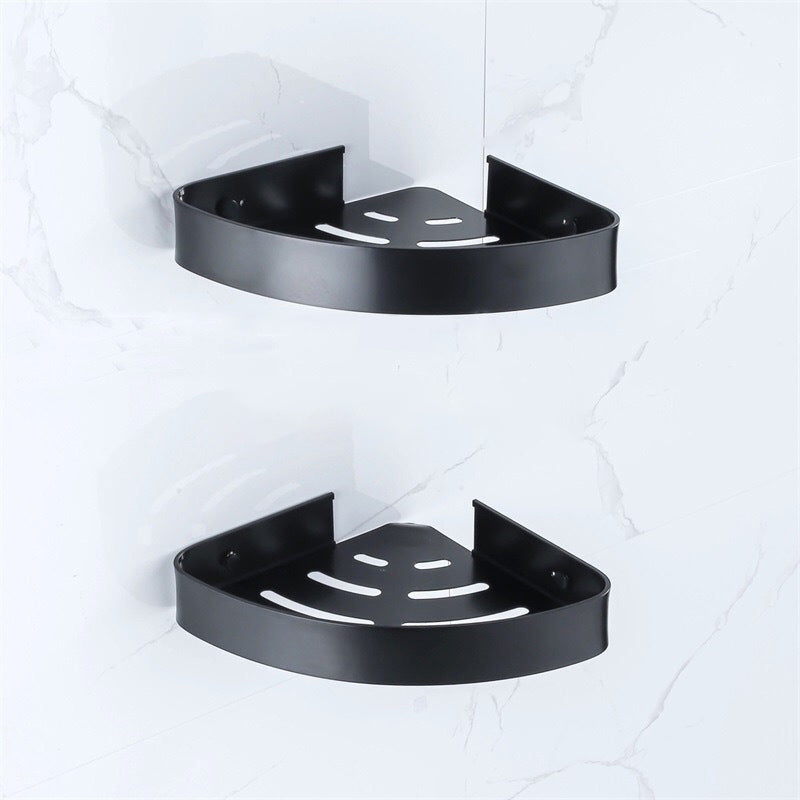 Modern Bathroom Hardware Paper Holder Bath Shelf Bathroom Accessory Kit Black 2-Piece Set (Triangular Bath Shelf) Clearhalo 'Bathroom Hardware Sets' 'Bathroom Hardware' 'Bathroom Remodel & Bathroom Fixtures' 'bathroom_hardware_sets' 'Home Improvement' 'home_improvement' 'home_improvement_bathroom_hardware_sets' 6763331