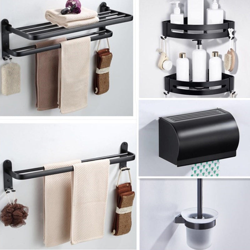 Modern Bathroom Hardware Paper Holder Bath Shelf Bathroom Accessory Kit Black 6-Piece Set (Triangular Bath Shelf) Clearhalo 'Bathroom Hardware Sets' 'Bathroom Hardware' 'Bathroom Remodel & Bathroom Fixtures' 'bathroom_hardware_sets' 'Home Improvement' 'home_improvement' 'home_improvement_bathroom_hardware_sets' 6763335