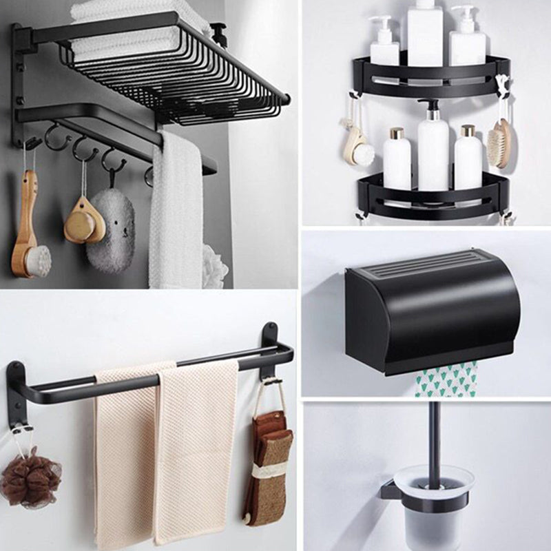 Modern Bathroom Hardware Paper Holder Bath Shelf Bathroom Accessory Kit Black 6-Piece Set (Double Rods) Clearhalo 'Bathroom Hardware Sets' 'Bathroom Hardware' 'Bathroom Remodel & Bathroom Fixtures' 'bathroom_hardware_sets' 'Home Improvement' 'home_improvement' 'home_improvement_bathroom_hardware_sets' 6763340