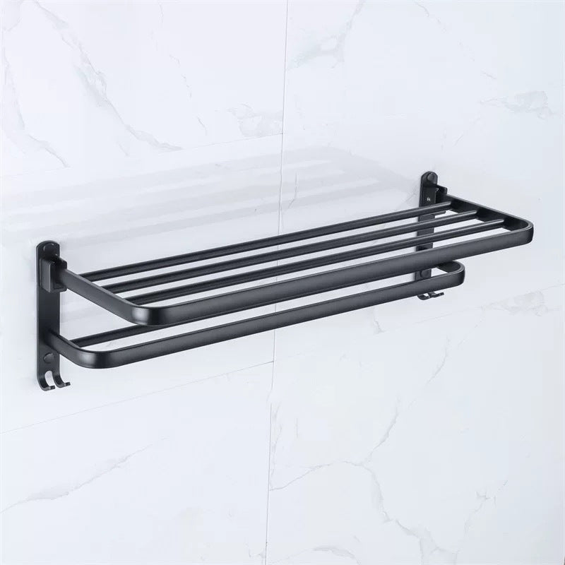 Modern Bathroom Hardware Paper Holder Bath Shelf Bathroom Accessory Kit Black Towel Rack (7"L) Clearhalo 'Bathroom Hardware Sets' 'Bathroom Hardware' 'Bathroom Remodel & Bathroom Fixtures' 'bathroom_hardware_sets' 'Home Improvement' 'home_improvement' 'home_improvement_bathroom_hardware_sets' 6763342