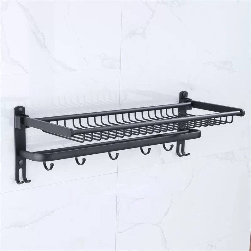 Modern Bathroom Hardware Paper Holder Bath Shelf Bathroom Accessory Kit Black Towel Rack (8"L) Clearhalo 'Bathroom Hardware Sets' 'Bathroom Hardware' 'Bathroom Remodel & Bathroom Fixtures' 'bathroom_hardware_sets' 'Home Improvement' 'home_improvement' 'home_improvement_bathroom_hardware_sets' 6763343