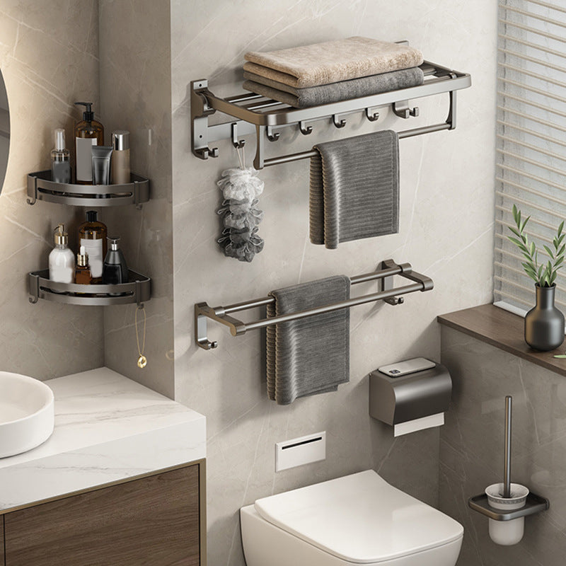 Contemporary Bathroom Hardware Set Gray Aluminum Bathroom Accessory Kit Clearhalo 'Bathroom Hardware Sets' 'Bathroom Hardware' 'Bathroom Remodel & Bathroom Fixtures' 'bathroom_hardware_sets' 'Home Improvement' 'home_improvement' 'home_improvement_bathroom_hardware_sets' 6763356