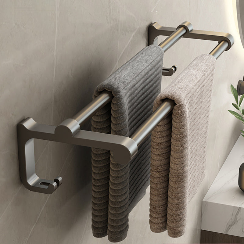 Contemporary Bathroom Hardware Set Gray Aluminum Bathroom Accessory Kit Towel Bar (Double Rods) Clearhalo 'Bathroom Hardware Sets' 'Bathroom Hardware' 'Bathroom Remodel & Bathroom Fixtures' 'bathroom_hardware_sets' 'Home Improvement' 'home_improvement' 'home_improvement_bathroom_hardware_sets' 6763360