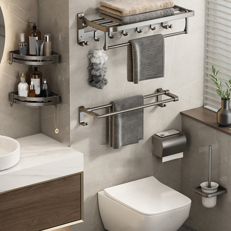 Contemporary Bathroom Hardware Set Gray Aluminum Bathroom Accessory Kit 6-Piece Set Clearhalo 'Bathroom Hardware Sets' 'Bathroom Hardware' 'Bathroom Remodel & Bathroom Fixtures' 'bathroom_hardware_sets' 'Home Improvement' 'home_improvement' 'home_improvement_bathroom_hardware_sets' 6763371