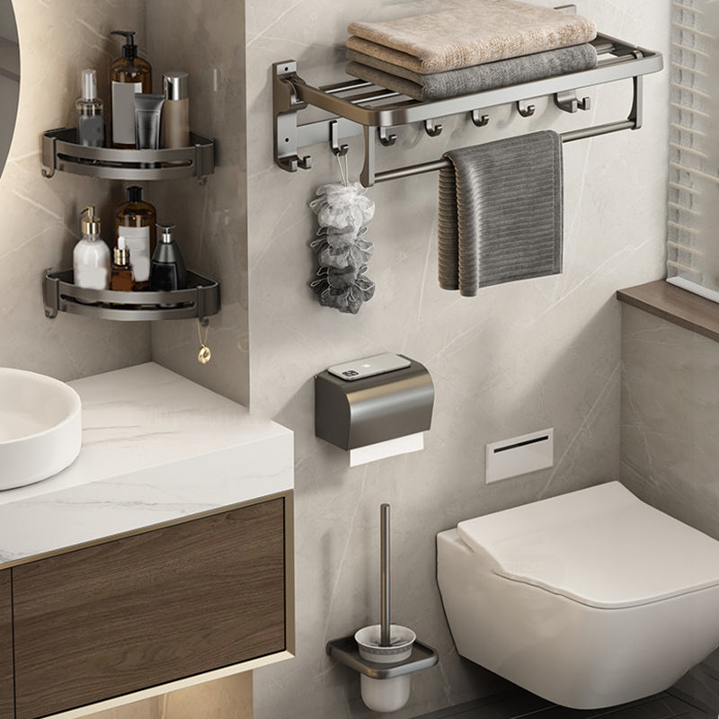 Contemporary Bathroom Hardware Set Gray Aluminum Bathroom Accessory Kit 5 piece Set Clearhalo 'Bathroom Hardware Sets' 'Bathroom Hardware' 'Bathroom Remodel & Bathroom Fixtures' 'bathroom_hardware_sets' 'Home Improvement' 'home_improvement' 'home_improvement_bathroom_hardware_sets' 6763372