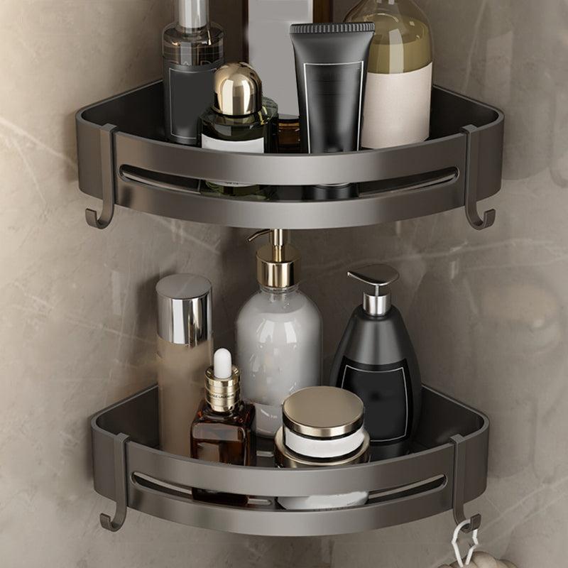 Contemporary Bathroom Hardware Set Gray Aluminum Bathroom Accessory Kit 2-Piece Set (Triangular Bath Shelf) Clearhalo 'Bathroom Hardware Sets' 'Bathroom Hardware' 'Bathroom Remodel & Bathroom Fixtures' 'bathroom_hardware_sets' 'Home Improvement' 'home_improvement' 'home_improvement_bathroom_hardware_sets' 6763374