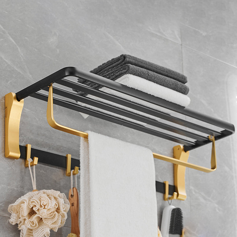 Contemporary Bathroom Accessory Set Black & Golden Bath Shelf/Towel Bar Towel Rack Clearhalo 'Bathroom Hardware Sets' 'Bathroom Hardware' 'Bathroom Remodel & Bathroom Fixtures' 'bathroom_hardware_sets' 'Home Improvement' 'home_improvement' 'home_improvement_bathroom_hardware_sets' 6763380