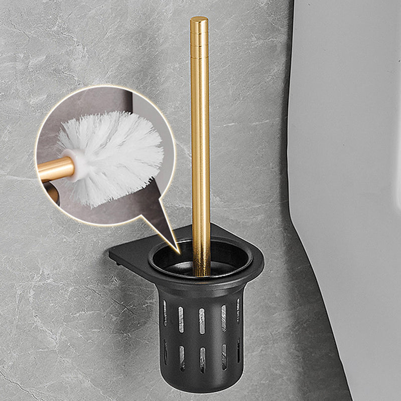 Contemporary Bathroom Accessory Set Black & Golden Bath Shelf/Towel Bar Toilet Brush Clearhalo 'Bathroom Hardware Sets' 'Bathroom Hardware' 'Bathroom Remodel & Bathroom Fixtures' 'bathroom_hardware_sets' 'Home Improvement' 'home_improvement' 'home_improvement_bathroom_hardware_sets' 6763381