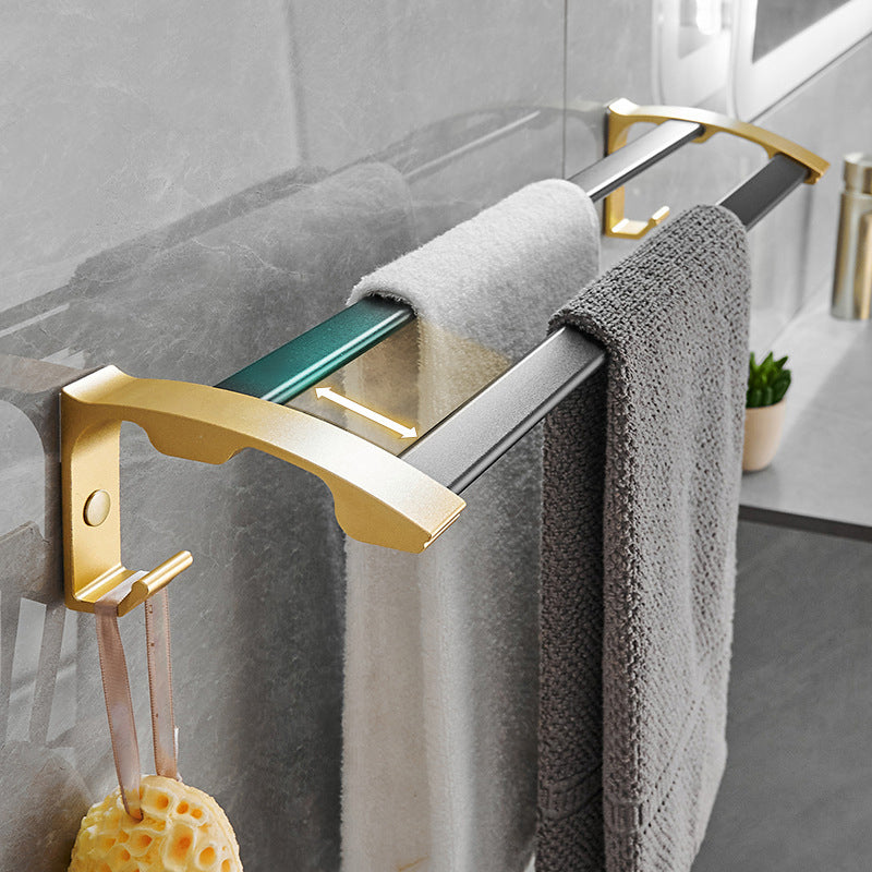 Contemporary Bathroom Accessory Set Black & Golden Bath Shelf/Towel Bar Towel Bar (Double Rods) Clearhalo 'Bathroom Hardware Sets' 'Bathroom Hardware' 'Bathroom Remodel & Bathroom Fixtures' 'bathroom_hardware_sets' 'Home Improvement' 'home_improvement' 'home_improvement_bathroom_hardware_sets' 6763383