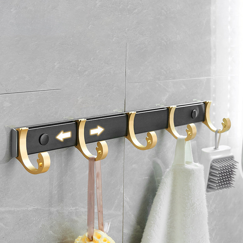 Contemporary Bathroom Accessory Set Black & Golden Bath Shelf/Towel Bar Row Hook (5 Rows) Clearhalo 'Bathroom Hardware Sets' 'Bathroom Hardware' 'Bathroom Remodel & Bathroom Fixtures' 'bathroom_hardware_sets' 'Home Improvement' 'home_improvement' 'home_improvement_bathroom_hardware_sets' 6763389