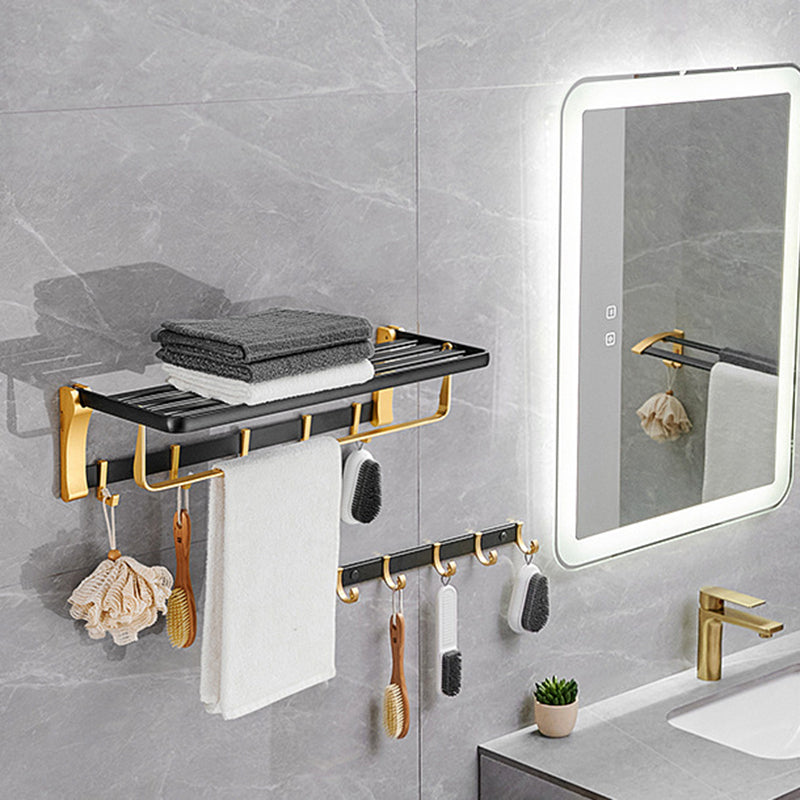Contemporary Bathroom Accessory Set Black & Golden Bath Shelf/Towel Bar Clearhalo 'Bathroom Hardware Sets' 'Bathroom Hardware' 'Bathroom Remodel & Bathroom Fixtures' 'bathroom_hardware_sets' 'Home Improvement' 'home_improvement' 'home_improvement_bathroom_hardware_sets' 6763392