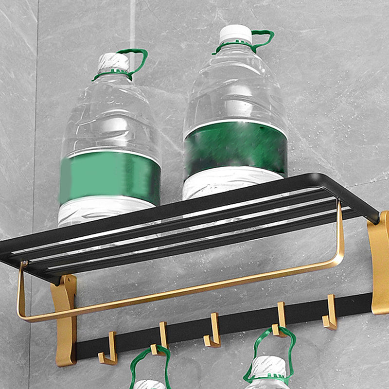 Contemporary Bathroom Accessory Set Black & Golden Bath Shelf/Towel Bar Clearhalo 'Bathroom Hardware Sets' 'Bathroom Hardware' 'Bathroom Remodel & Bathroom Fixtures' 'bathroom_hardware_sets' 'Home Improvement' 'home_improvement' 'home_improvement_bathroom_hardware_sets' 6763396