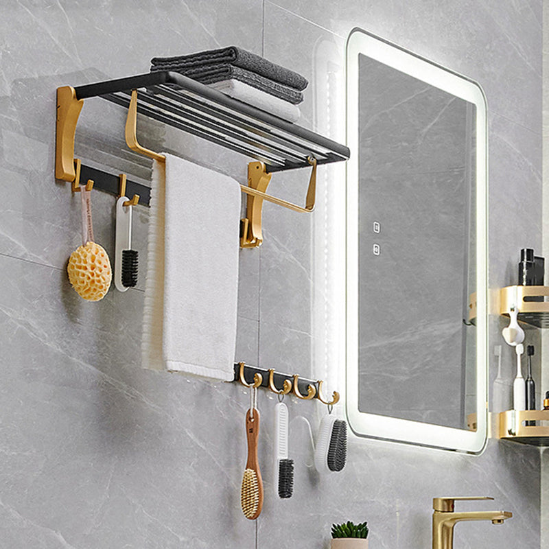 Contemporary Bathroom Accessory Set Black & Golden Bath Shelf/Towel Bar Clearhalo 'Bathroom Hardware Sets' 'Bathroom Hardware' 'Bathroom Remodel & Bathroom Fixtures' 'bathroom_hardware_sets' 'Home Improvement' 'home_improvement' 'home_improvement_bathroom_hardware_sets' 6763398