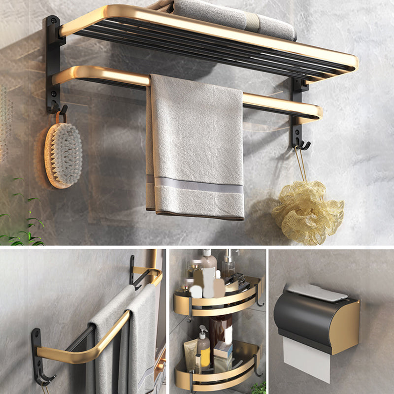 Black & Brass Bathroom Set Modern Style Bathroom Accessory As Individual Or As a Set Horizontal 5-Piece Set (Towel Bar) Clearhalo 'Bathroom Hardware Sets' 'Bathroom Hardware' 'Bathroom Remodel & Bathroom Fixtures' 'bathroom_hardware_sets' 'Home Improvement' 'home_improvement' 'home_improvement_bathroom_hardware_sets' 6763436