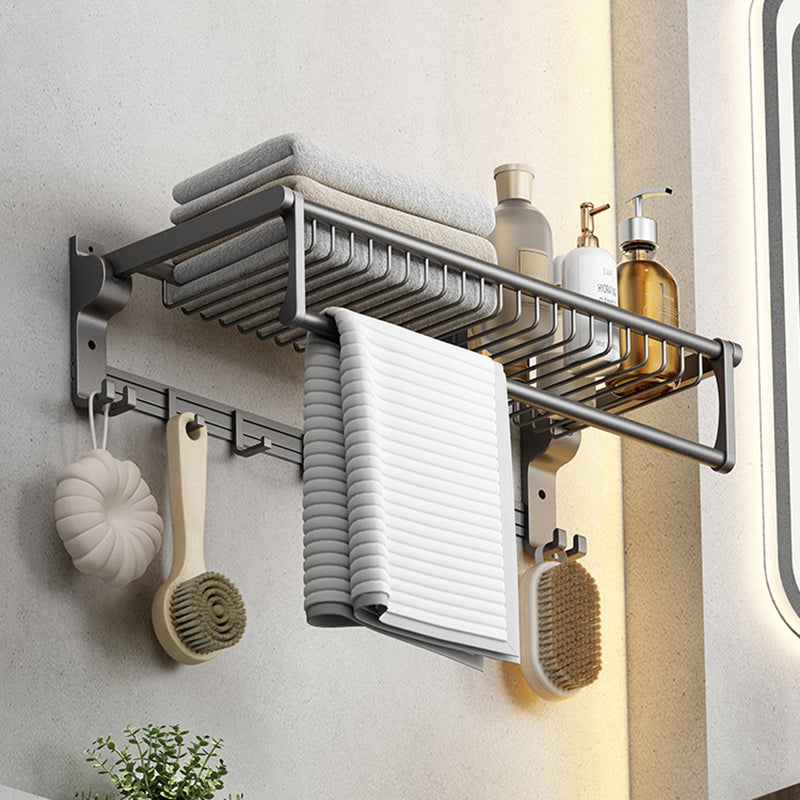 Gray Contemporary Bathroom Accessory Set Bath Shelf/Towel Bar & Robe Hooks Included Clearhalo 'Bathroom Hardware Sets' 'Bathroom Hardware' 'Bathroom Remodel & Bathroom Fixtures' 'bathroom_hardware_sets' 'Home Improvement' 'home_improvement' 'home_improvement_bathroom_hardware_sets' 6763649