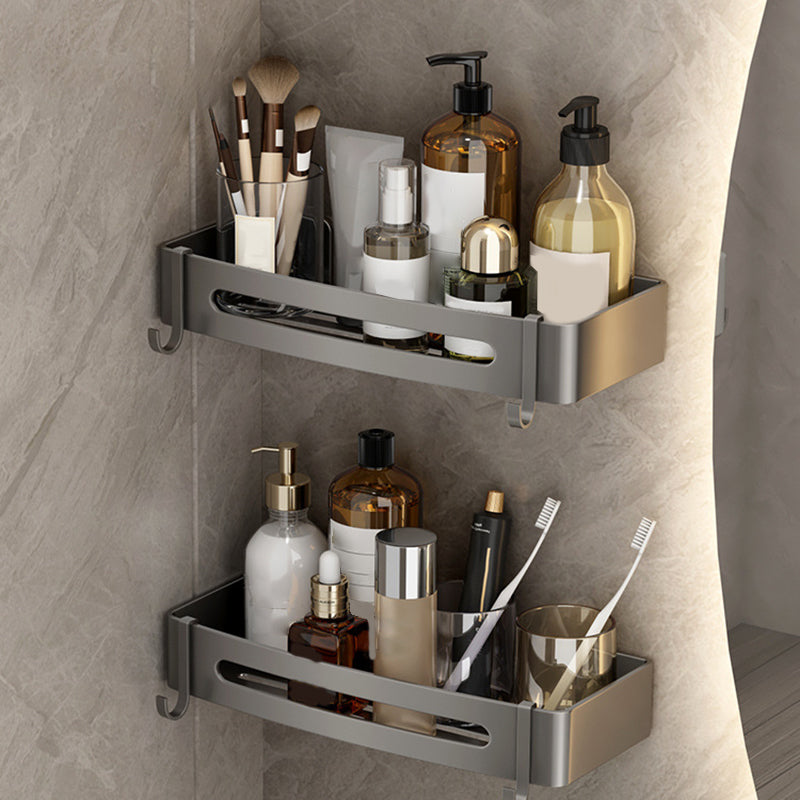 Gray Contemporary Bathroom Accessory Set Bath Shelf/Towel Bar & Robe Hooks Included Clearhalo 'Bathroom Hardware Sets' 'Bathroom Hardware' 'Bathroom Remodel & Bathroom Fixtures' 'bathroom_hardware_sets' 'Home Improvement' 'home_improvement' 'home_improvement_bathroom_hardware_sets' 6763651