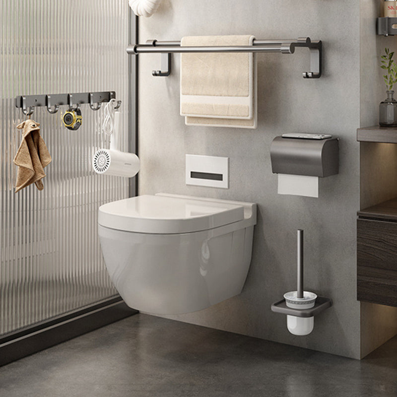 Gray Contemporary Bathroom Accessory Set Bath Shelf/Towel Bar & Robe Hooks Included Clearhalo 'Bathroom Hardware Sets' 'Bathroom Hardware' 'Bathroom Remodel & Bathroom Fixtures' 'bathroom_hardware_sets' 'Home Improvement' 'home_improvement' 'home_improvement_bathroom_hardware_sets' 6763655