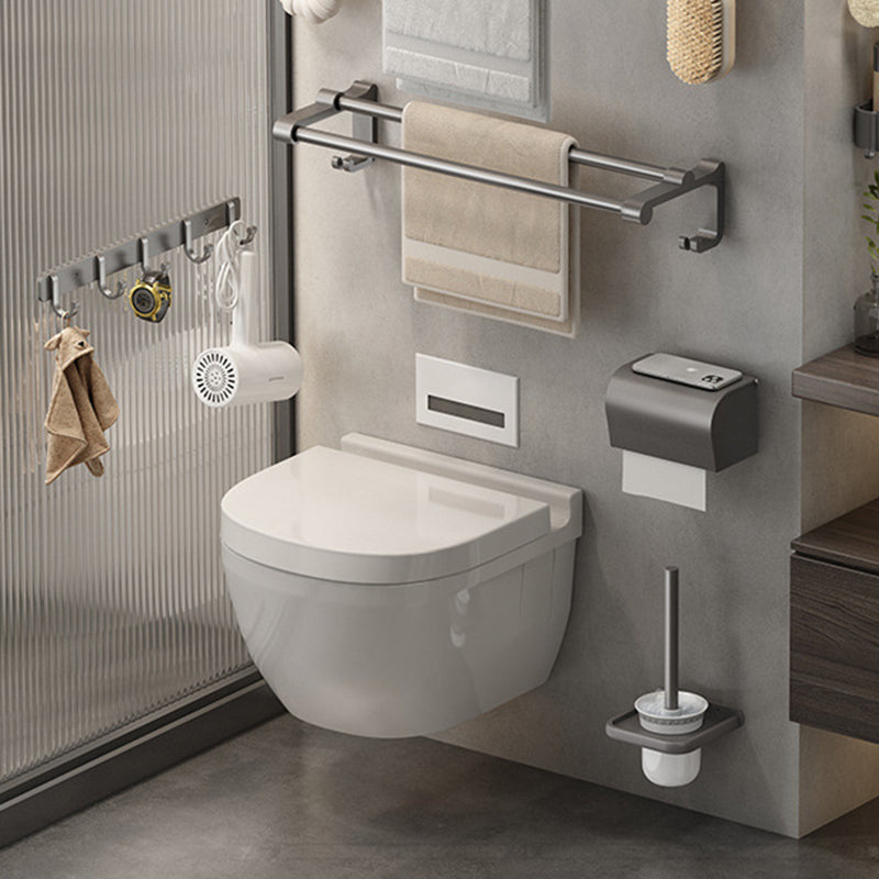 Gray Contemporary Bathroom Accessory Set Bath Shelf/Towel Bar & Robe Hooks Included Clearhalo 'Bathroom Hardware Sets' 'Bathroom Hardware' 'Bathroom Remodel & Bathroom Fixtures' 'bathroom_hardware_sets' 'Home Improvement' 'home_improvement' 'home_improvement_bathroom_hardware_sets' 6763657