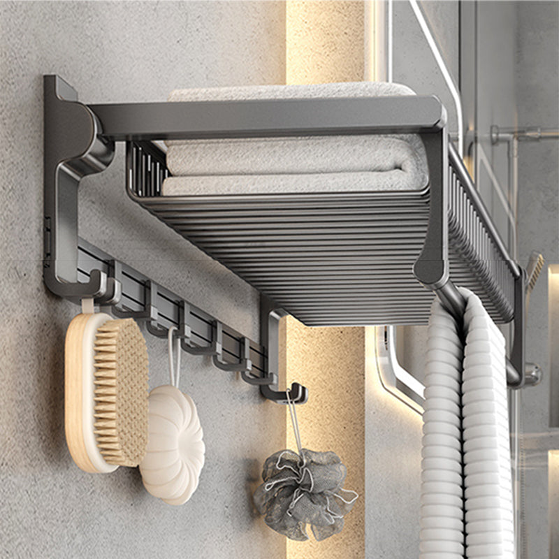 Gray Contemporary Bathroom Accessory Set Bath Shelf/Towel Bar & Robe Hooks Included Clearhalo 'Bathroom Hardware Sets' 'Bathroom Hardware' 'Bathroom Remodel & Bathroom Fixtures' 'bathroom_hardware_sets' 'Home Improvement' 'home_improvement' 'home_improvement_bathroom_hardware_sets' 6763665