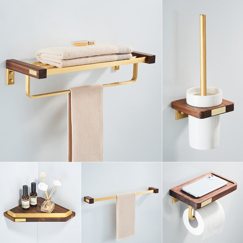 Wooden & Aluminum Bath Hardware Set Golden Bathroom Accessory Kit Clearhalo 'Bathroom Hardware Sets' 'Bathroom Hardware' 'Bathroom Remodel & Bathroom Fixtures' 'bathroom_hardware_sets' 'Home Improvement' 'home_improvement' 'home_improvement_bathroom_hardware_sets' 6764437