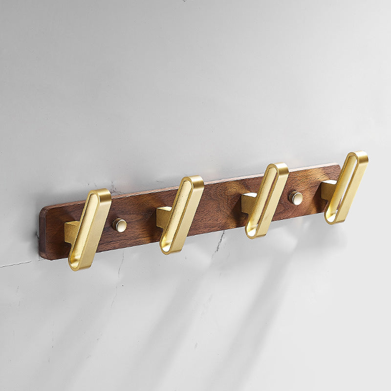 Wooden & Aluminum Bath Hardware Set Golden Bathroom Accessory Kit Row Hook-4 Hooks Clearhalo 'Bathroom Hardware Sets' 'Bathroom Hardware' 'Bathroom Remodel & Bathroom Fixtures' 'bathroom_hardware_sets' 'Home Improvement' 'home_improvement' 'home_improvement_bathroom_hardware_sets' 6764444