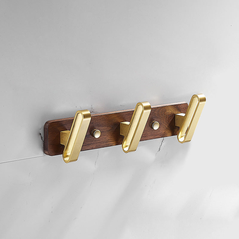 Wooden & Aluminum Bath Hardware Set Golden Bathroom Accessory Kit Row Hook-3 Hooks Clearhalo 'Bathroom Hardware Sets' 'Bathroom Hardware' 'Bathroom Remodel & Bathroom Fixtures' 'bathroom_hardware_sets' 'Home Improvement' 'home_improvement' 'home_improvement_bathroom_hardware_sets' 6764459