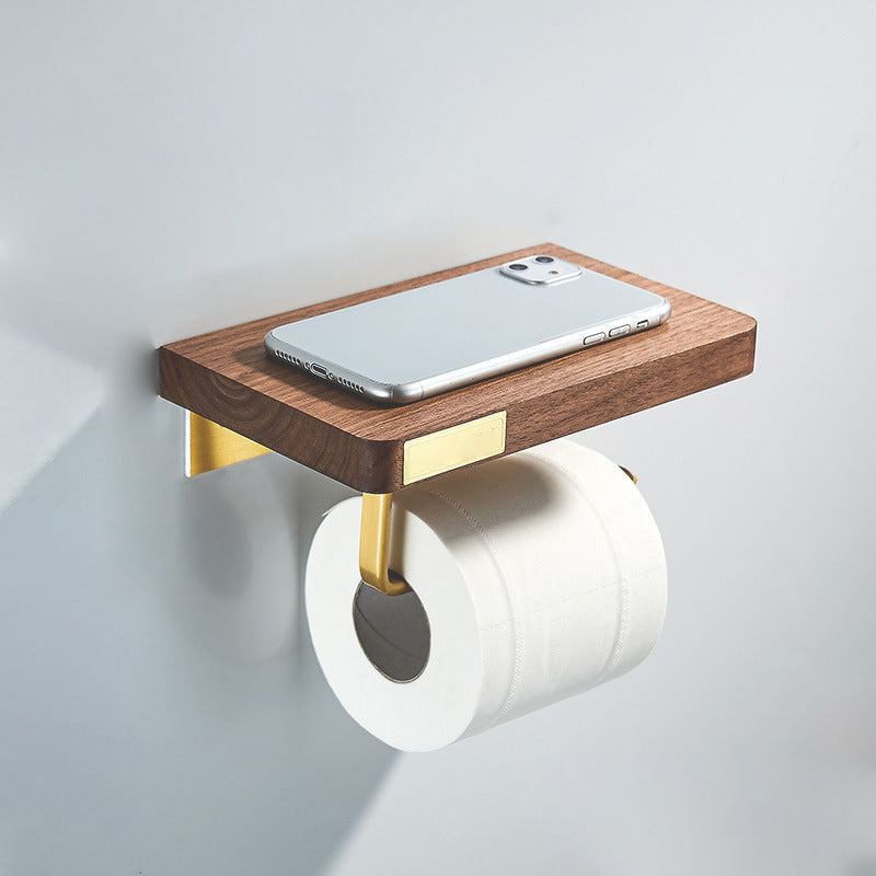 Wooden & Aluminum Bath Hardware Set Golden Bathroom Accessory Kit Flat Paper Towel Holder-Single Clearhalo 'Bathroom Hardware Sets' 'Bathroom Hardware' 'Bathroom Remodel & Bathroom Fixtures' 'bathroom_hardware_sets' 'Home Improvement' 'home_improvement' 'home_improvement_bathroom_hardware_sets' 6764461