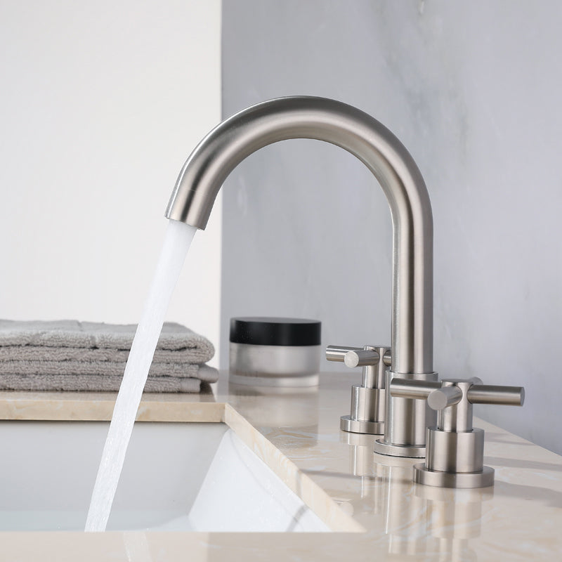 Stainless Steel Sink Faucet Circular Cross Handles Faucet for Bathroom Supply Lines Not Included Clearhalo 'bathroom_sink_faucets' 'Conjunta de Baño y Conjunta de Grifo' 'Coronamiento de Baño y Dispositivo de Baño' 'Grifo del lavabo del baño' 'Hogar' 'home_improvement' 'home_improvement_bathroom_sink_faucets' 'Mejoras para el hogar' 6771404