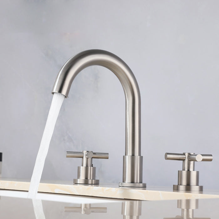 Stainless Steel Sink Faucet Circular Cross Handles Faucet for Bathroom Clearhalo 'bathroom_sink_faucets' 'Conjunta de Baño y Conjunta de Grifo' 'Coronamiento de Baño y Dispositivo de Baño' 'Grifo del lavabo del baño' 'Hogar' 'home_improvement' 'home_improvement_bathroom_sink_faucets' 'Mejoras para el hogar' 6771408