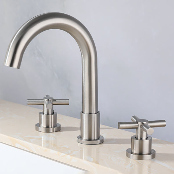 Stainless Steel Sink Faucet Circular Cross Handles Faucet for Bathroom Clearhalo 'bathroom_sink_faucets' 'Conjunta de Baño y Conjunta de Grifo' 'Coronamiento de Baño y Dispositivo de Baño' 'Grifo del lavabo del baño' 'Hogar' 'home_improvement' 'home_improvement_bathroom_sink_faucets' 'Mejoras para el hogar' 6771409