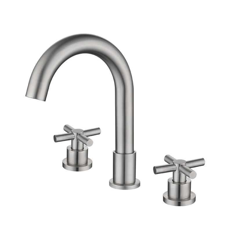 Stainless Steel Sink Faucet Circular Cross Handles Faucet for Bathroom Clearhalo 'bathroom_sink_faucets' 'Conjunta de Baño y Conjunta de Grifo' 'Coronamiento de Baño y Dispositivo de Baño' 'Grifo del lavabo del baño' 'Hogar' 'home_improvement' 'home_improvement_bathroom_sink_faucets' 'Mejoras para el hogar' 6771410