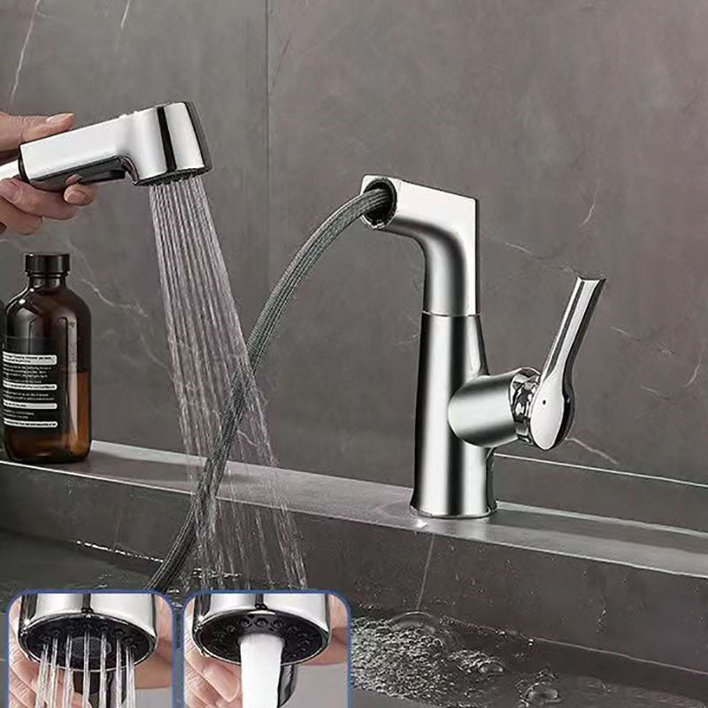 Modern Centerset Faucet Single Lever Handle Vessel Sink Bathroom Faucet Silver Clearhalo 'Bathroom Remodel & Bathroom Fixtures' 'Bathroom Sink Faucets' 'Bathroom Sinks & Faucet Components' 'bathroom_sink_faucets' 'Home Improvement' 'home_improvement' 'home_improvement_bathroom_sink_faucets' 6771470