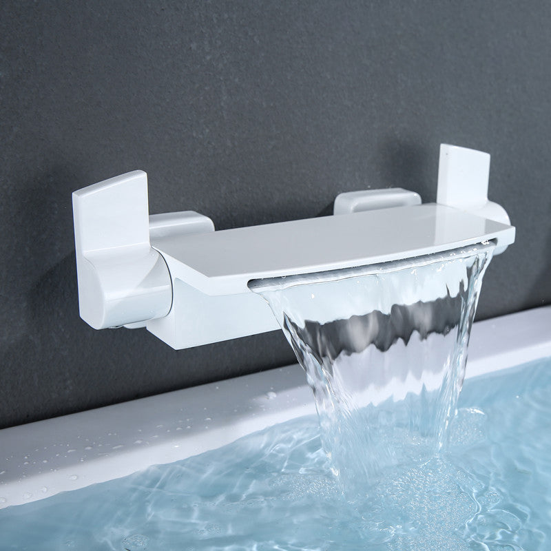 Wall Mounted Metal Tub Filler Low Arc Waterfall Bathroom Tub Faucet Trim Clearhalo 'Bathroom Remodel & Bathroom Fixtures' 'Bathtub Faucets' 'bathtub_faucets' 'Home Improvement' 'home_improvement' 'home_improvement_bathtub_faucets' 6771546