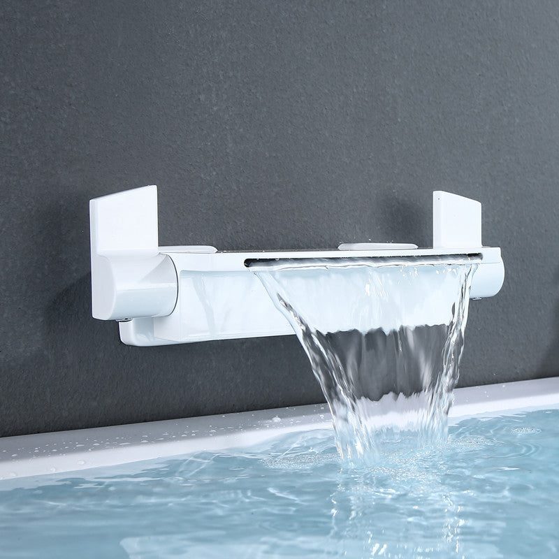 Wall Mounted Metal Tub Filler Low Arc Waterfall Bathroom Tub Faucet Trim Clearhalo 'Bathroom Remodel & Bathroom Fixtures' 'Bathtub Faucets' 'bathtub_faucets' 'Home Improvement' 'home_improvement' 'home_improvement_bathtub_faucets' 6771550