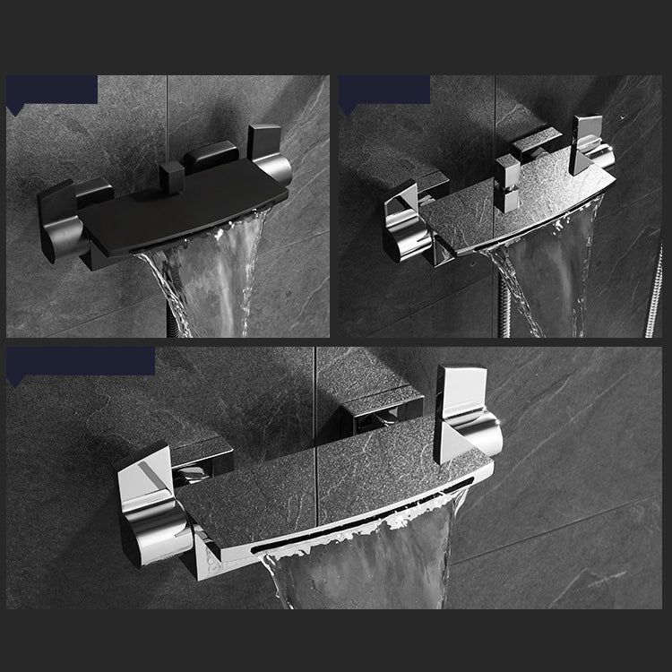 Wall Mounted Metal Tub Filler Low Arc Waterfall Bathroom Tub Faucet Trim Clearhalo 'Bathroom Remodel & Bathroom Fixtures' 'Bathtub Faucets' 'bathtub_faucets' 'Home Improvement' 'home_improvement' 'home_improvement_bathtub_faucets' 6771560