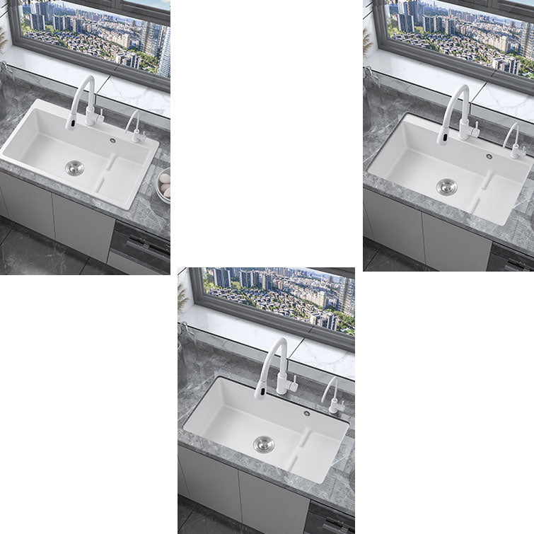 Contemporary Style Kitchen Sink Quartz Kitchen Sink in White Clearhalo 'Home Improvement' 'home_improvement' 'home_improvement_kitchen_sinks' 'Kitchen Remodel & Kitchen Fixtures' 'Kitchen Sinks & Faucet Components' 'Kitchen Sinks' 'kitchen_sinks' 6772059