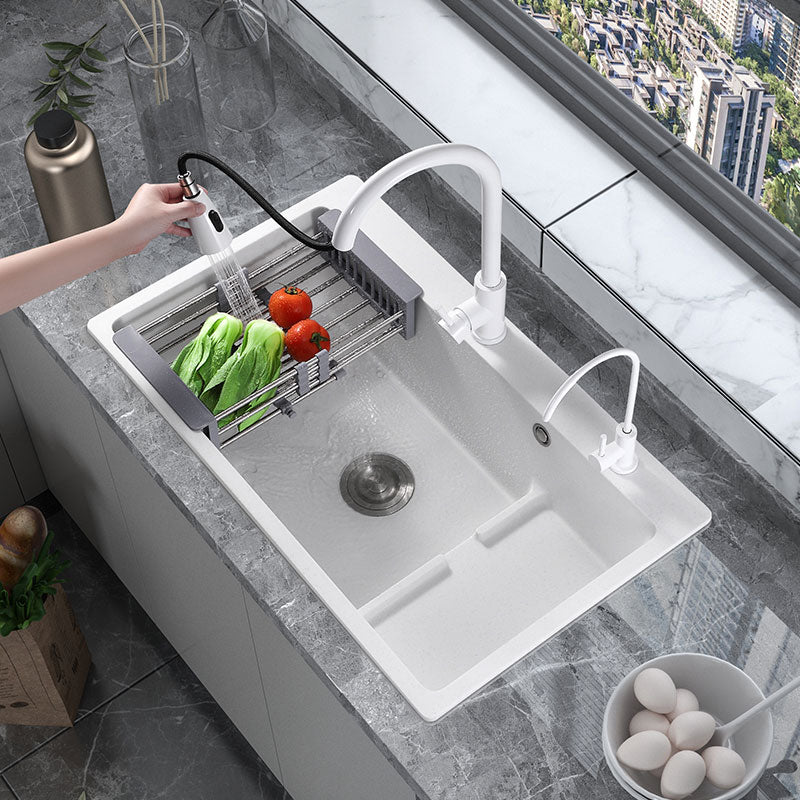 Contemporary Style Kitchen Sink Quartz Kitchen Sink in White Clearhalo 'Home Improvement' 'home_improvement' 'home_improvement_kitchen_sinks' 'Kitchen Remodel & Kitchen Fixtures' 'Kitchen Sinks & Faucet Components' 'Kitchen Sinks' 'kitchen_sinks' 6772061