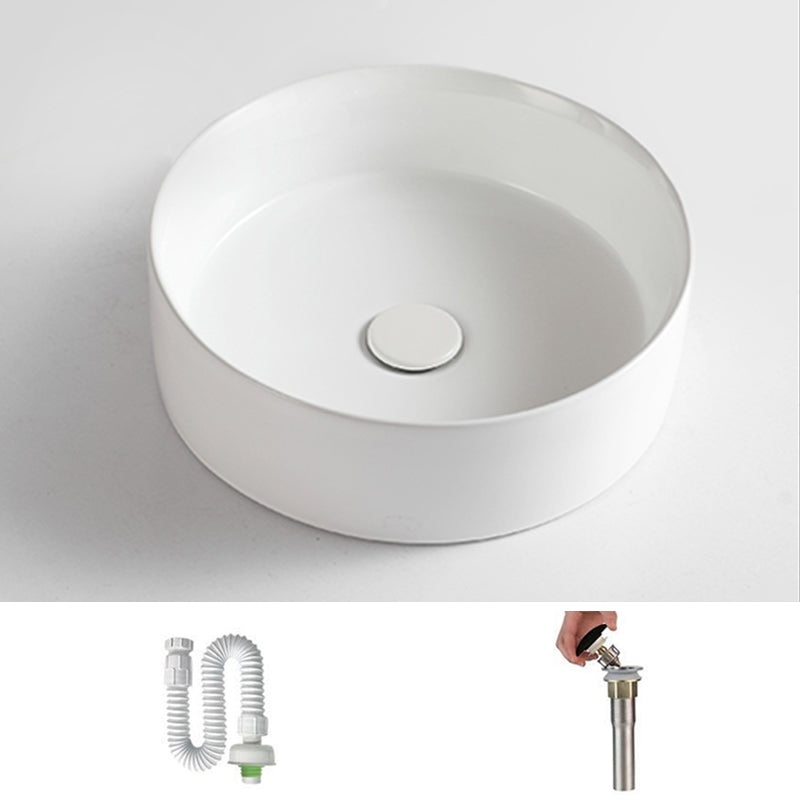 Modern Vessel Bathroom Sink Round Porcelain with Pop-Up Drain Basin Sink 14"L x 14"W x 5"H White Unavailiable Clearhalo 'Bathroom Remodel & Bathroom Fixtures' 'Bathroom Sinks & Faucet Components' 'Bathroom Sinks' 'bathroom_sink' 'Home Improvement' 'home_improvement' 'home_improvement_bathroom_sink' 6772160