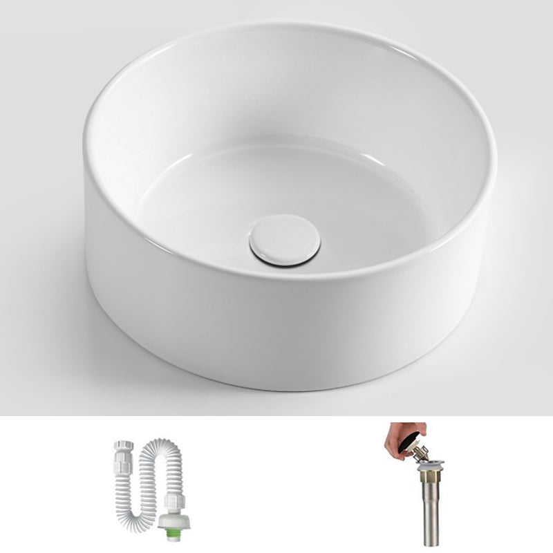 Modern Vessel Bathroom Sink Round Porcelain with Pop-Up Drain Basin Sink 16"L x 16"W x 6"H White Unavailiable Clearhalo 'Bathroom Remodel & Bathroom Fixtures' 'Bathroom Sinks & Faucet Components' 'Bathroom Sinks' 'bathroom_sink' 'Home Improvement' 'home_improvement' 'home_improvement_bathroom_sink' 6772166