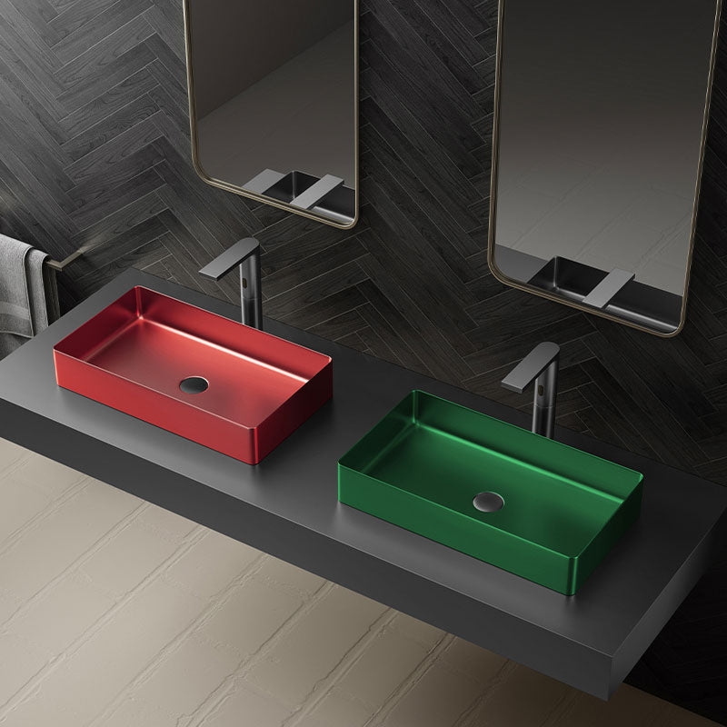 Modern Bathroom Sink Metal Rectangular Vessel Lavatory Sink with Pop-Up Drain Clearhalo 'Bathroom Remodel & Bathroom Fixtures' 'Bathroom Sinks & Faucet Components' 'Bathroom Sinks' 'bathroom_sink' 'Home Improvement' 'home_improvement' 'home_improvement_bathroom_sink' 6772293