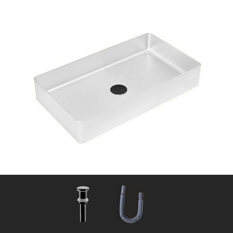 Modern Bathroom Sink Metal Rectangular Vessel Lavatory Sink with Pop-Up Drain White None Sink Clearhalo 'Bathroom Remodel & Bathroom Fixtures' 'Bathroom Sinks & Faucet Components' 'Bathroom Sinks' 'bathroom_sink' 'Home Improvement' 'home_improvement' 'home_improvement_bathroom_sink' 6772294