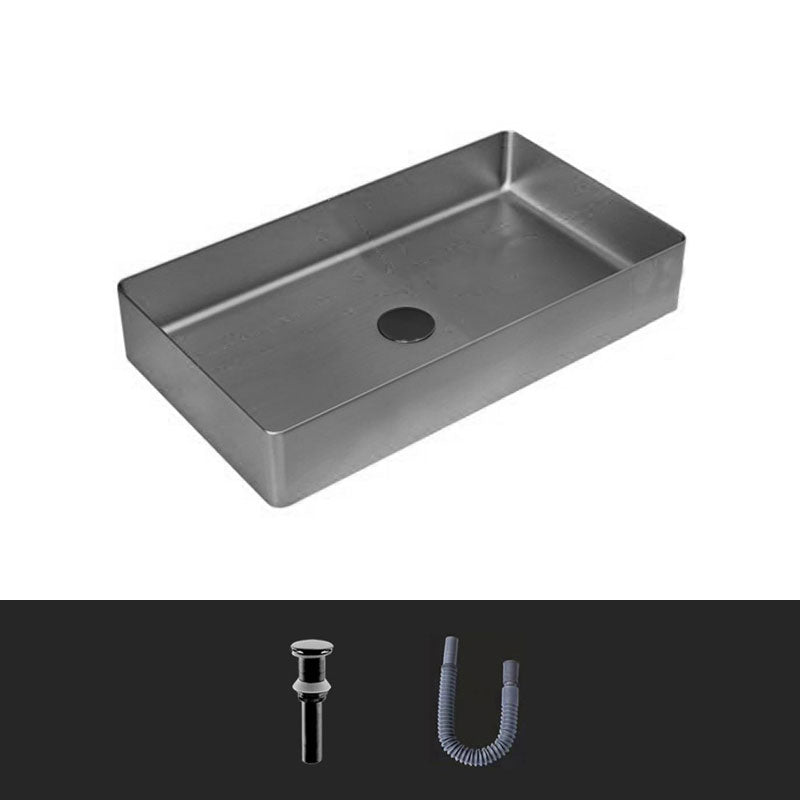 Modern Bathroom Sink Metal Rectangular Vessel Lavatory Sink with Pop-Up Drain Grey None Sink Clearhalo 'Bathroom Remodel & Bathroom Fixtures' 'Bathroom Sinks & Faucet Components' 'Bathroom Sinks' 'bathroom_sink' 'Home Improvement' 'home_improvement' 'home_improvement_bathroom_sink' 6772303