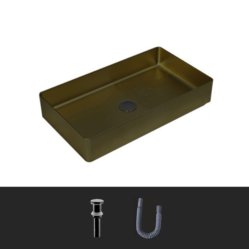 Modern Bathroom Sink Metal Rectangular Vessel Lavatory Sink with Pop-Up Drain Brass None Sink Clearhalo 'Bathroom Remodel & Bathroom Fixtures' 'Bathroom Sinks & Faucet Components' 'Bathroom Sinks' 'bathroom_sink' 'Home Improvement' 'home_improvement' 'home_improvement_bathroom_sink' 6772307